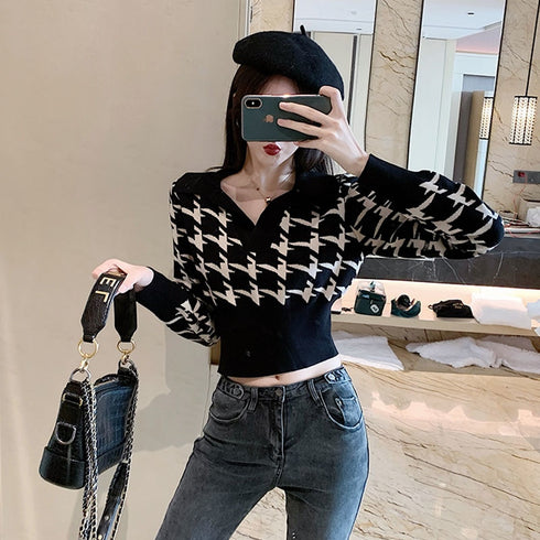 千鳥柄シャツニット
